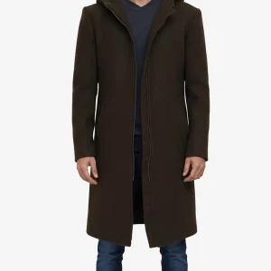 Manteau à capuche en laine vert olive Delbert pour homme