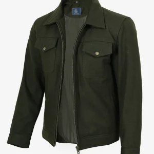 Veste utilitaire en laine vert olive pour homme – Fermeture zippée
