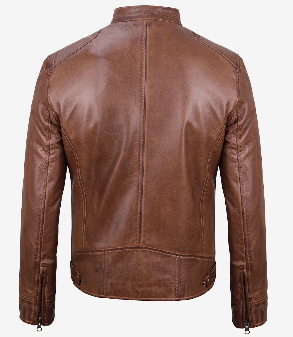 Veste motard en cuir cognac pour homme – Image 6