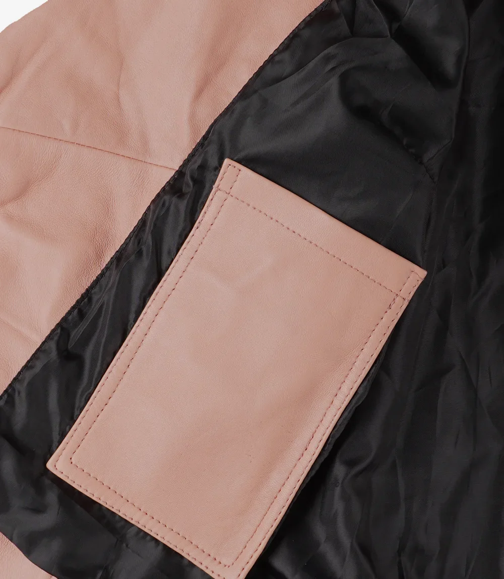 Veste asymétrique rose en cuir d'agneau véritable pour femme – Image 6