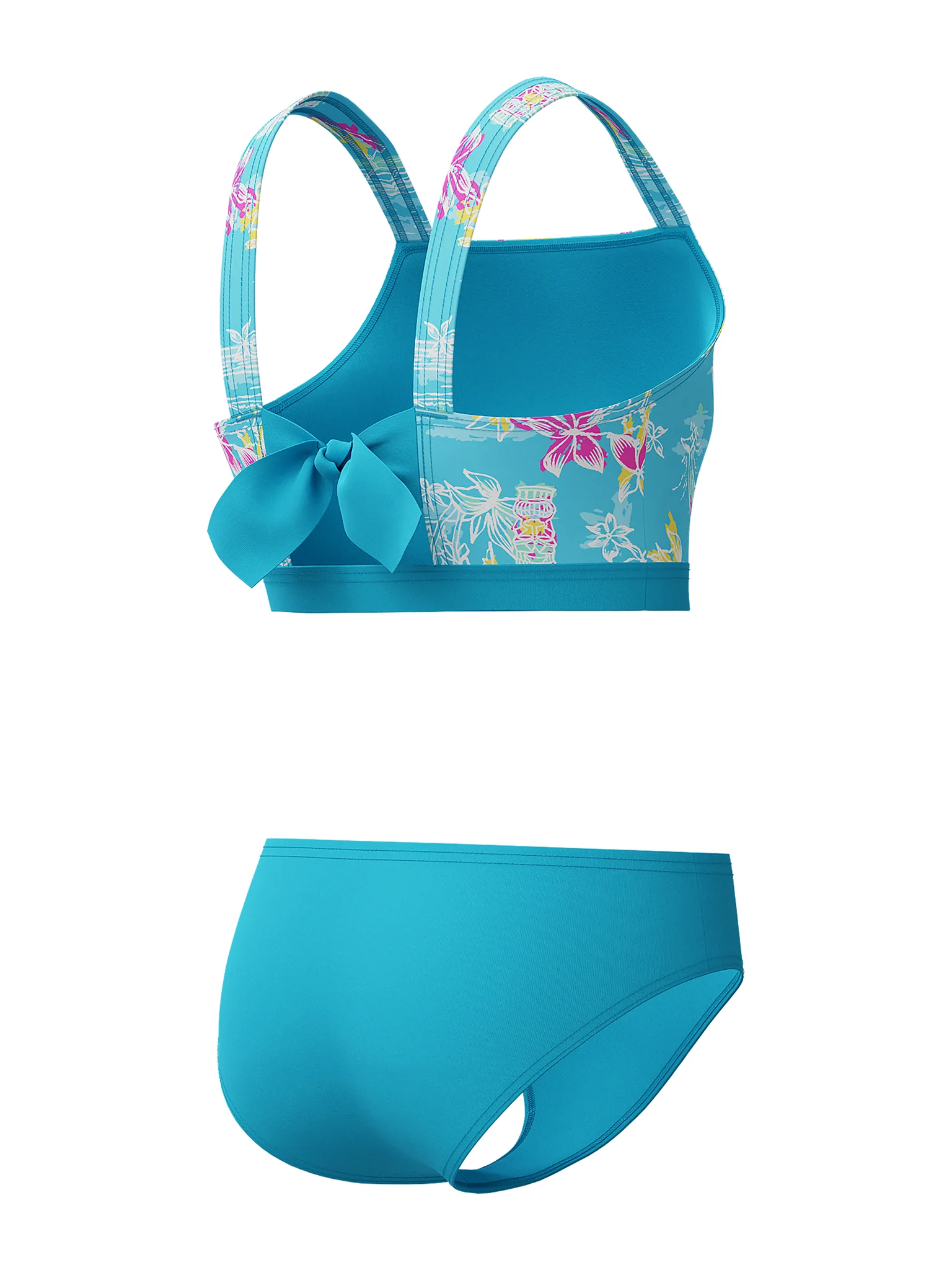 Maillot de bain deux-pièces Print Tie Back pour filles - Piction Blue – Image 3
