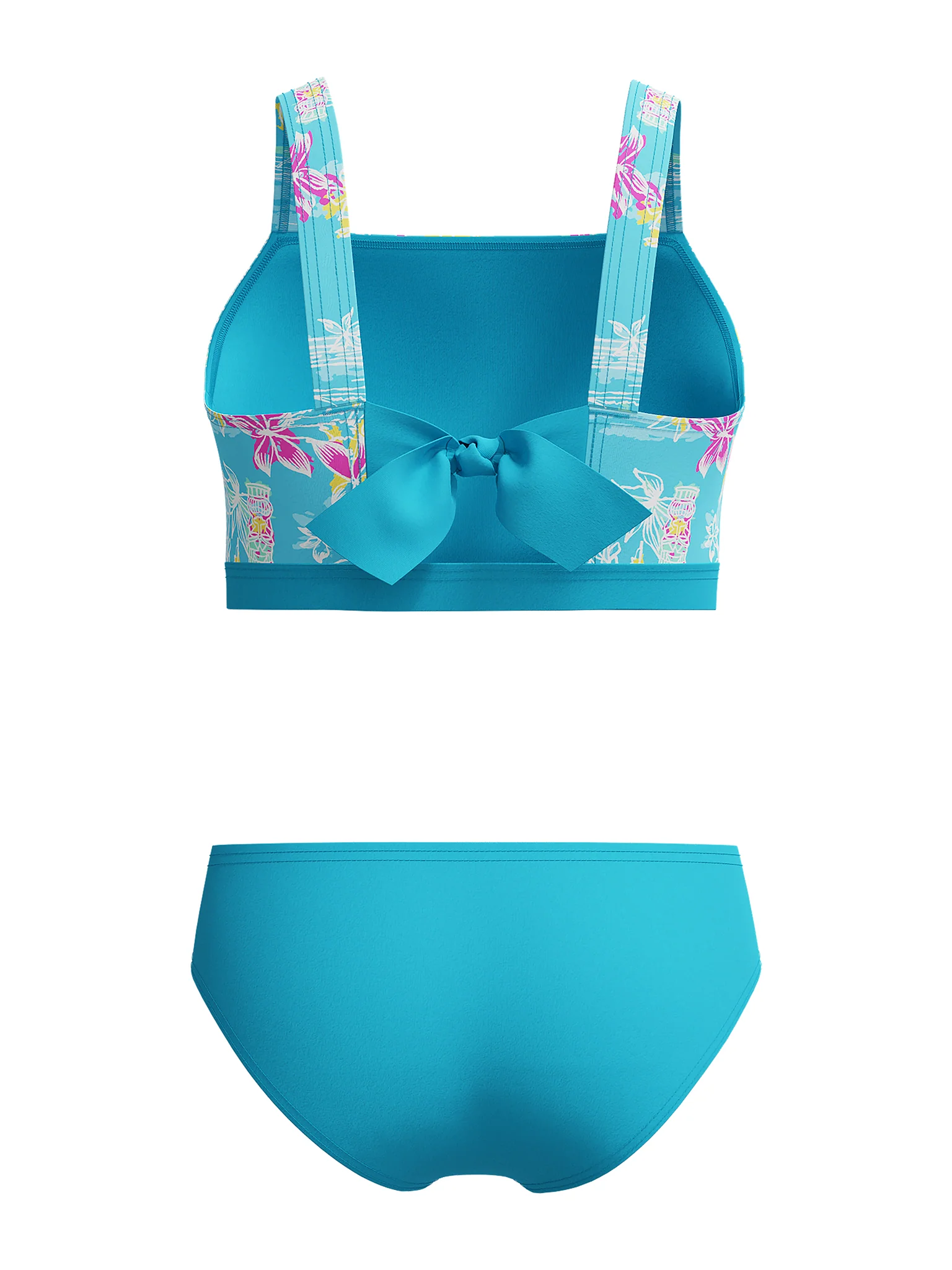 Maillot de bain deux-pièces Print Tie Back pour filles - Piction Blue – Image 4