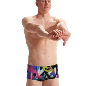 Brief de natation Printed Euro pour hommes - Heart/Istic/Flare Pink