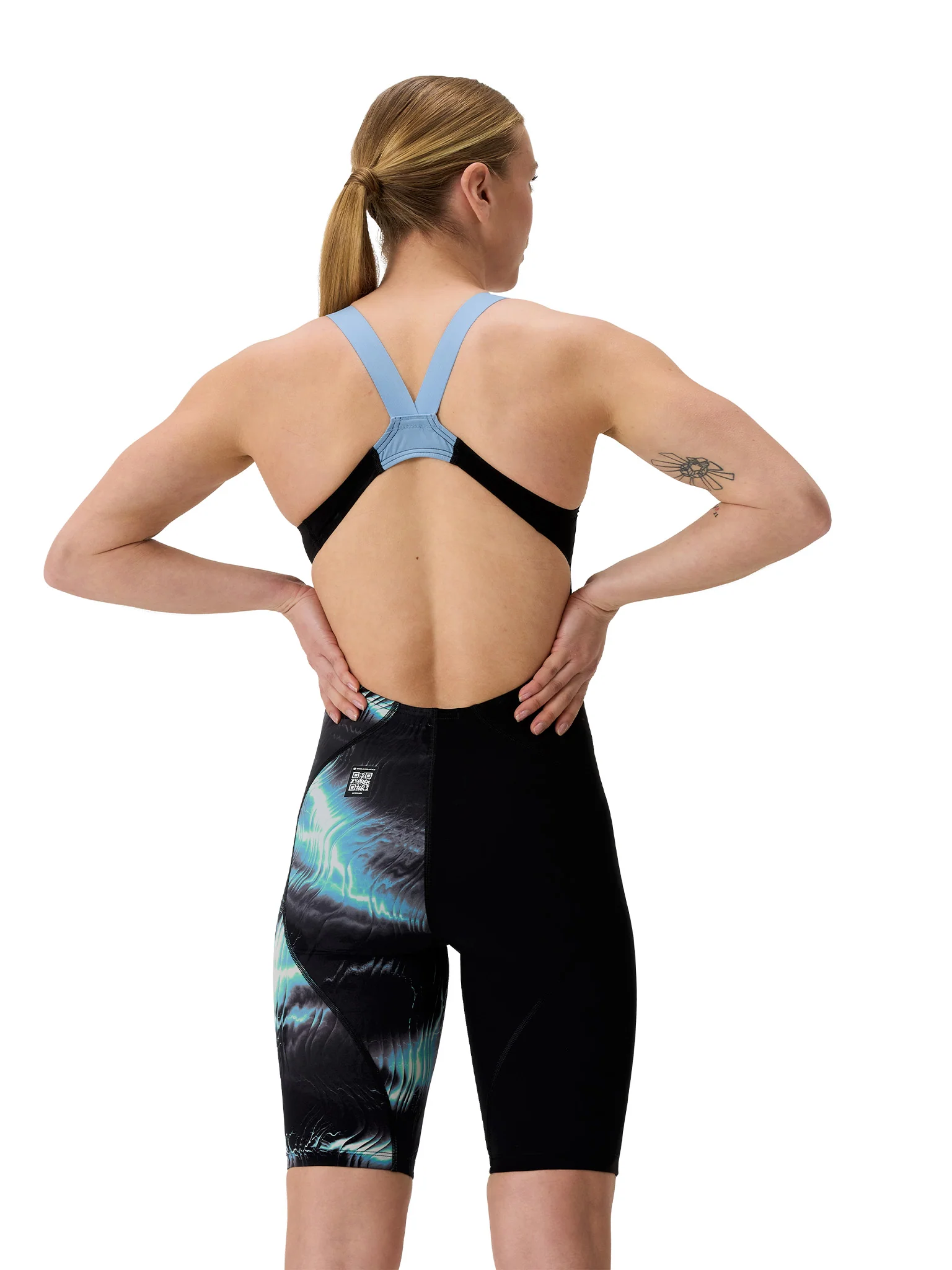 Maillot de compétition Fastskin LZR Pro 2.0 Printed Kneeskin Open Back pour femmes - Electro Static/Noir – Image 3