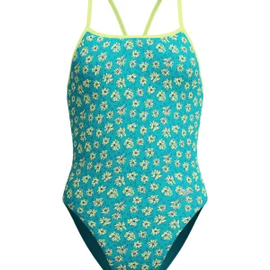 Maillot de bain une-pièce Printed Turnback pour femmes - Bloom Burst/Turquoise Gem