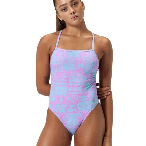 Maillot de bain une-pièce Printed V-Back pour femmes - Neon Violet