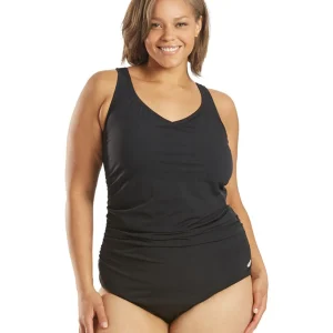 Maillot de bain une-pièce Plus Size Shirred Contourback pour femmes - Noir