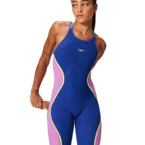 Maillot de compétition Fastskin LZR Pure Intent 2.0 Kneeskin Open Back pour femmes - Noble Navy/Neon Yellow