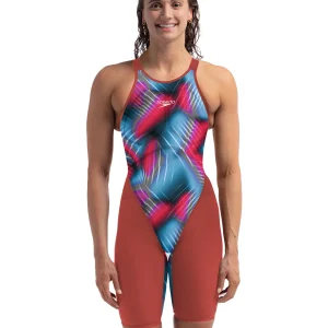 Maillot de compétition Fastskin LZR Pure Valor 2.0 Kneeskin Open Back pour femmes - Rouge/Bleu