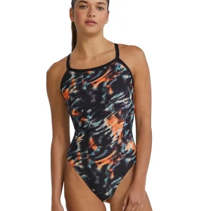 Maillot de bain une-pièce Diamondfit Durafast Elite Validus pour femmes - Orange/Aqua/Noir