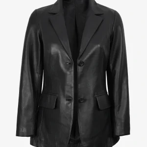 Blazer en cuir noir à deux boutons pour femme Shannon