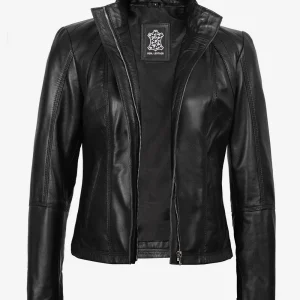 Veste en cuir noir style motard Acerra pour femme, coupe slim