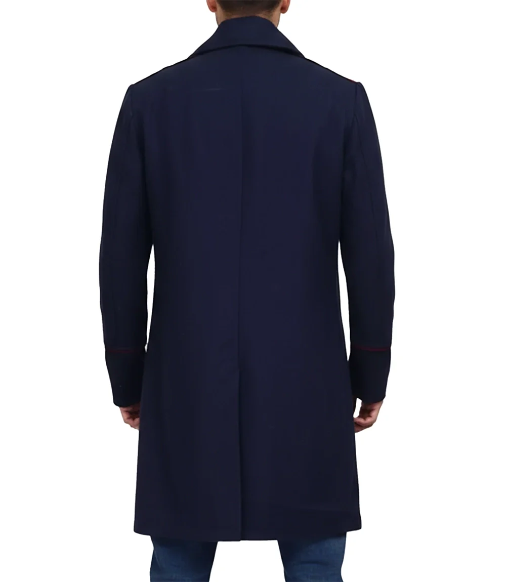 Manteau croisé en laine bleu marine pour homme – Image 4