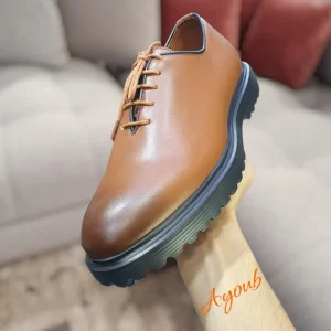 Chaussures Derby modernes à lacets – Cuir marron clair homme