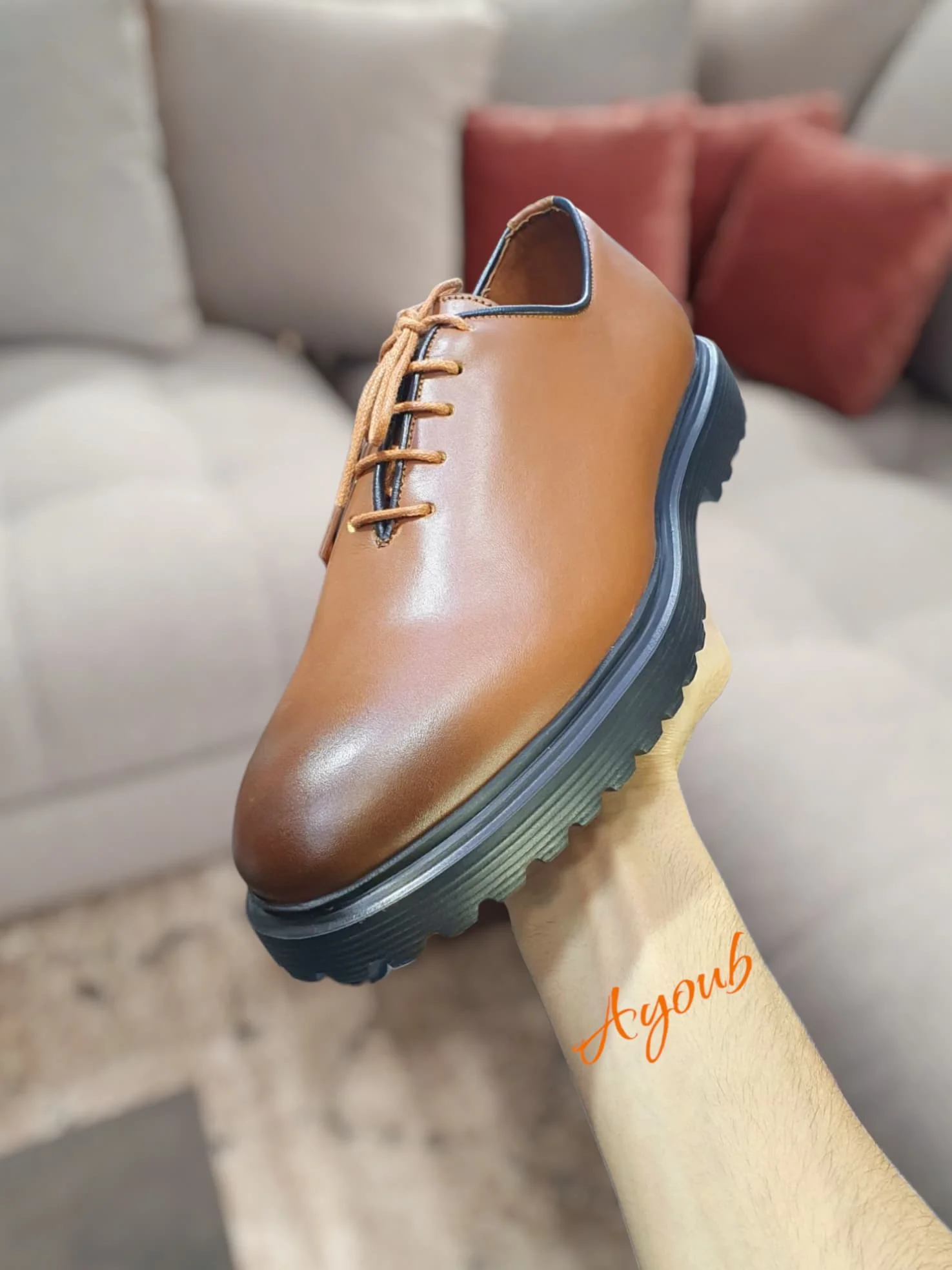 Chaussures Derby modernes à lacets – Cuir marron clair homme – Image 2