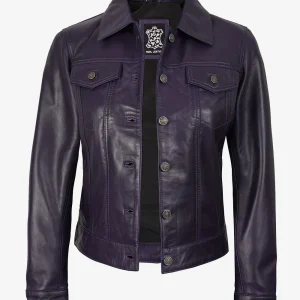 Veste de camionneur en cuir violet pour femme