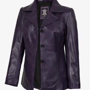 Blazer en cuir violet à trois boutons pour femme