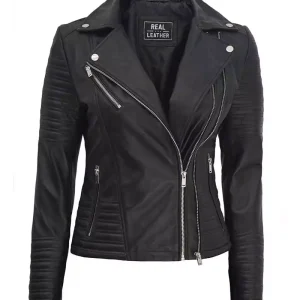 Veste motard asymétrique noire en cuir premium pour femme – (plus que quelques exemplaires)