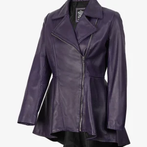 Veste péplum asymétrique en cuir violet pour femme