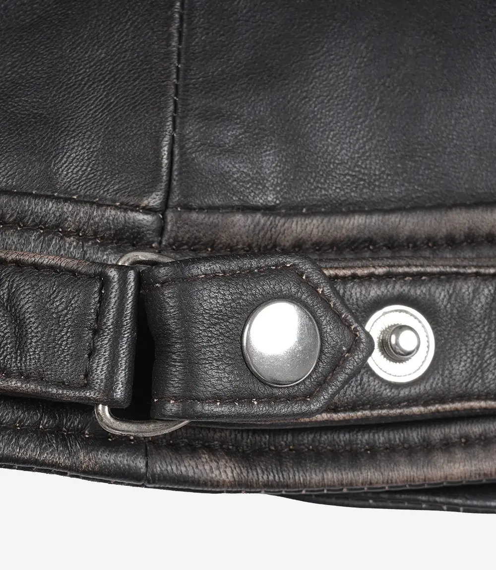 Veste style motard matelassée en cuir d'agneau véritable marron usé pour femme – Image 6