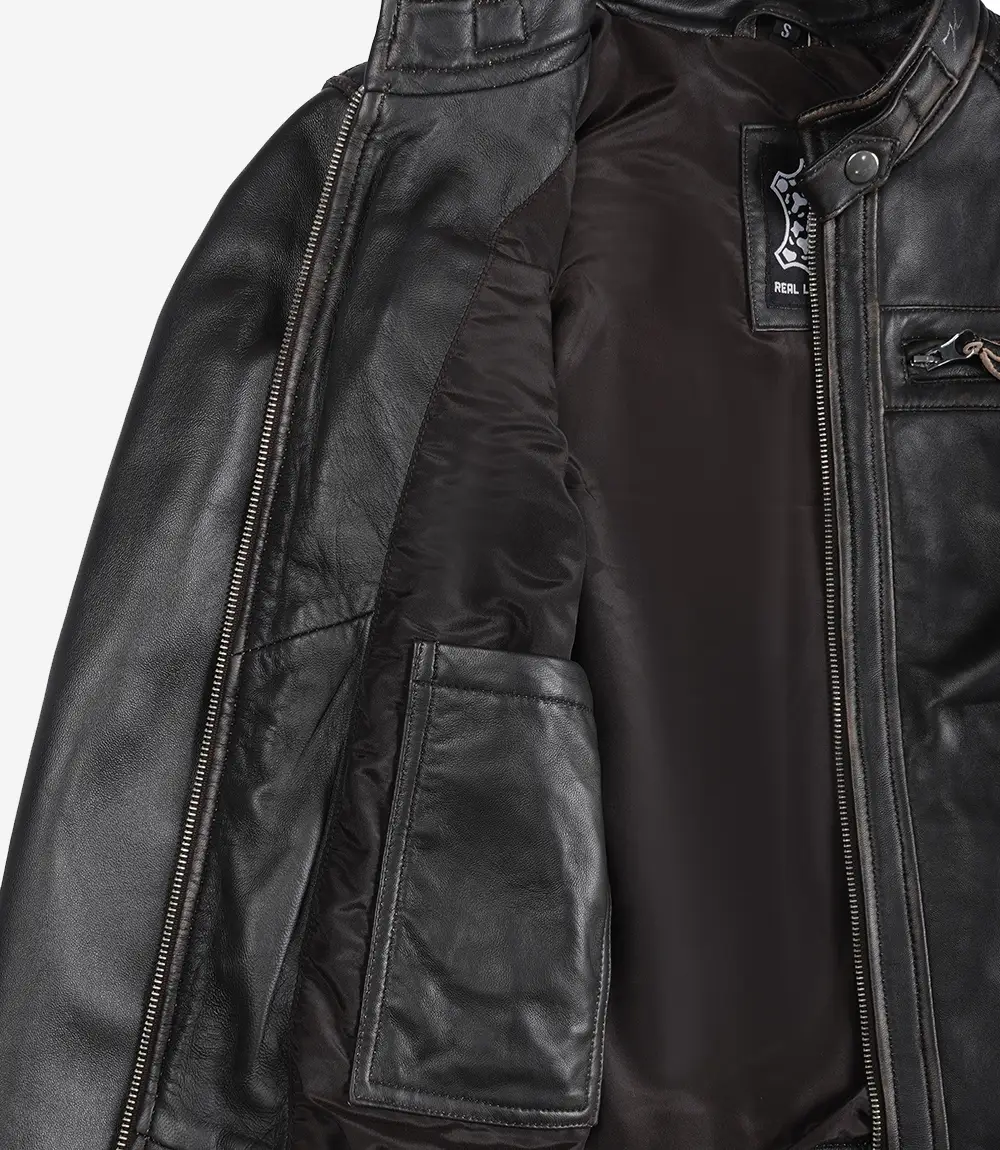 Veste style motard matelassée en cuir d'agneau véritable marron usé pour femme – Image 5