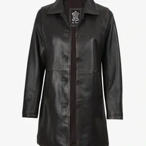 Manteau 3/4 en cuir véritable marron vieilli pour femme