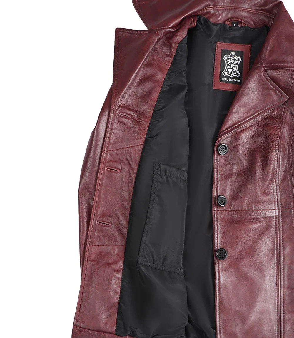 Blazer en cuir bordeaux à trois boutons pour femme – Image 6