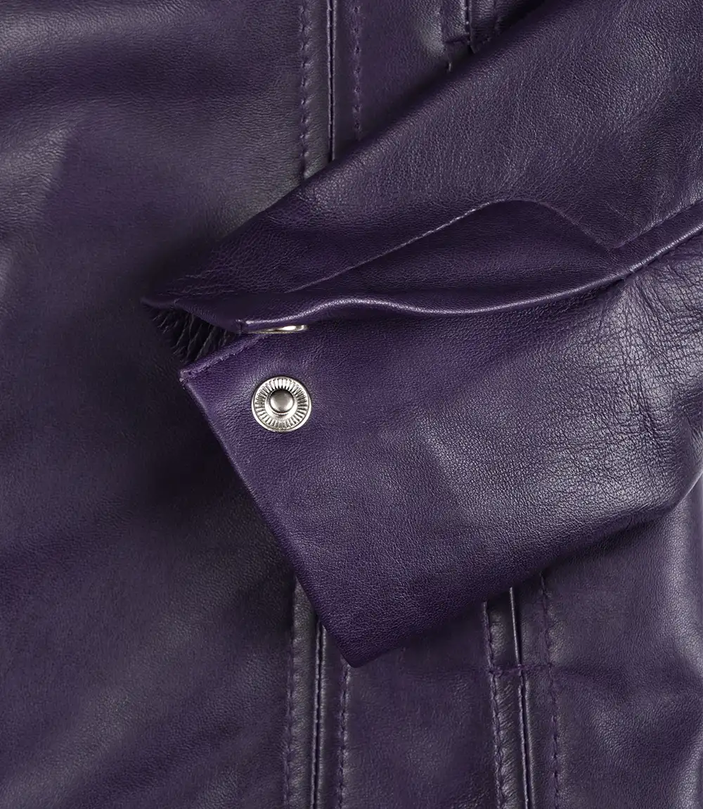 Blazer en cuir violet à trois boutons pour femme – Image 5