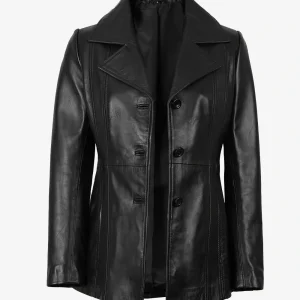 Manteau 3/4 en cuir noir pour femme Bitonto