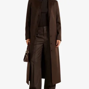 Trench-coat en laine marron chocolat sans col Rosario pour femme