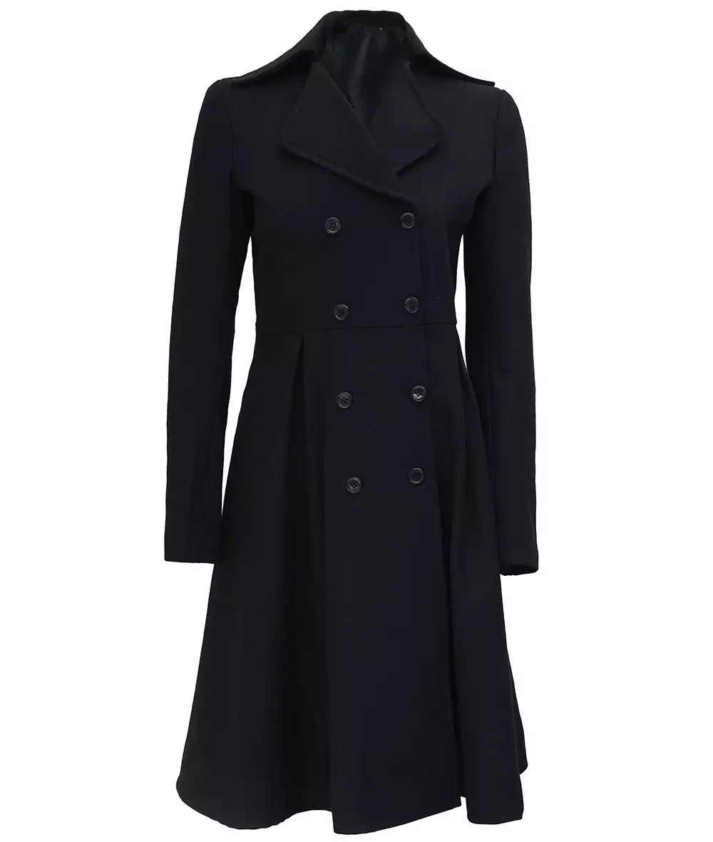 Trench-coat croisé en laine noir pour femme Carol
