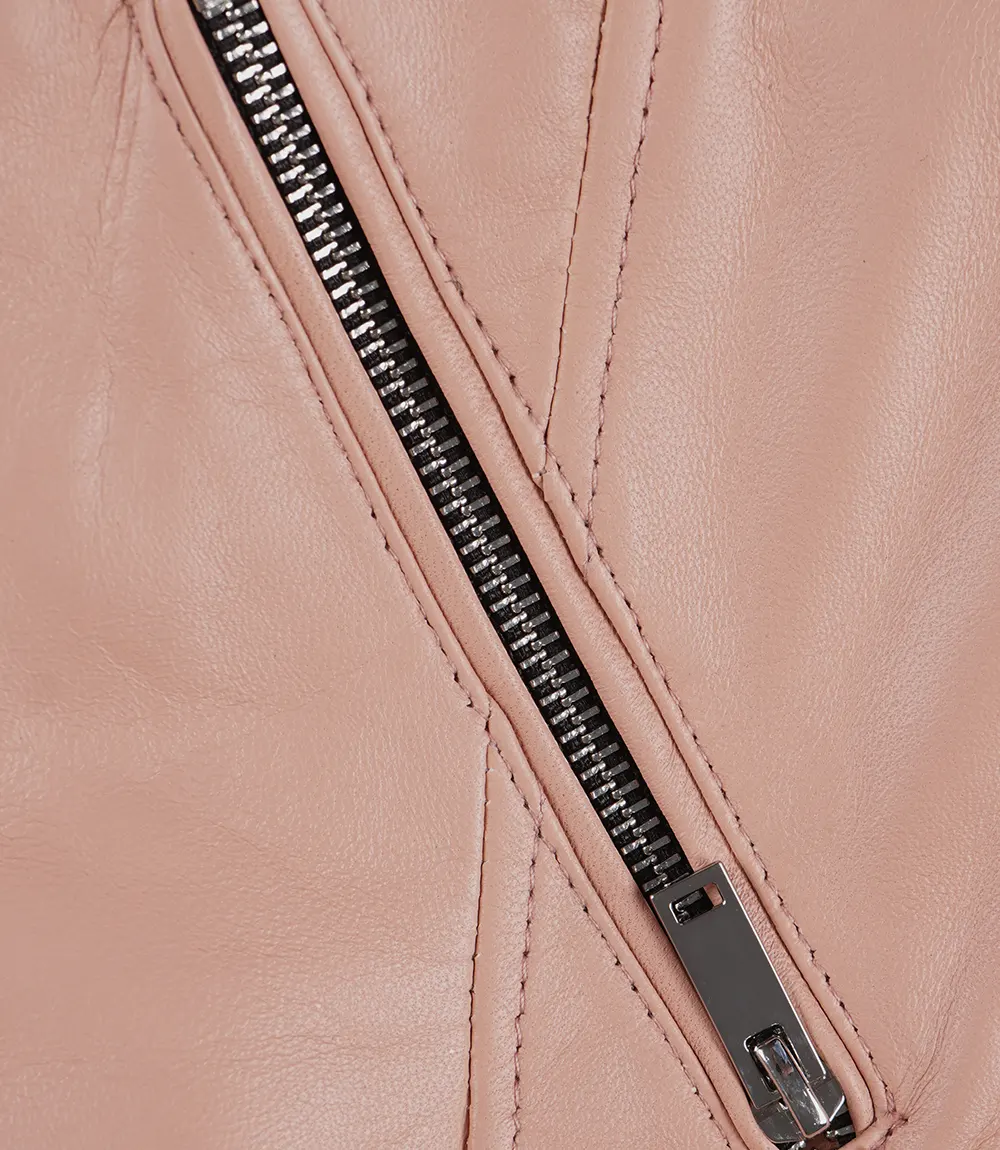 Veste asymétrique rose en cuir d'agneau véritable pour femme – Image 7