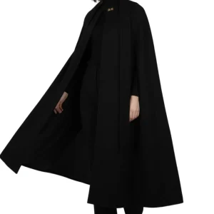 Cape manteau longue en laine noire pour femme – Marrie