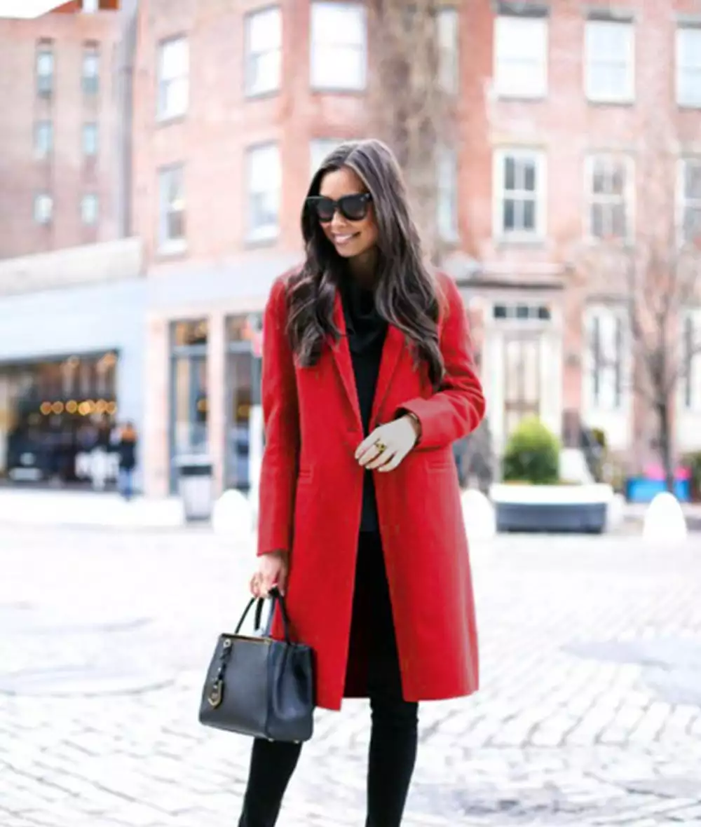 Manteau Walker en laine rouge à simple boutonnage pour femme – Image 3