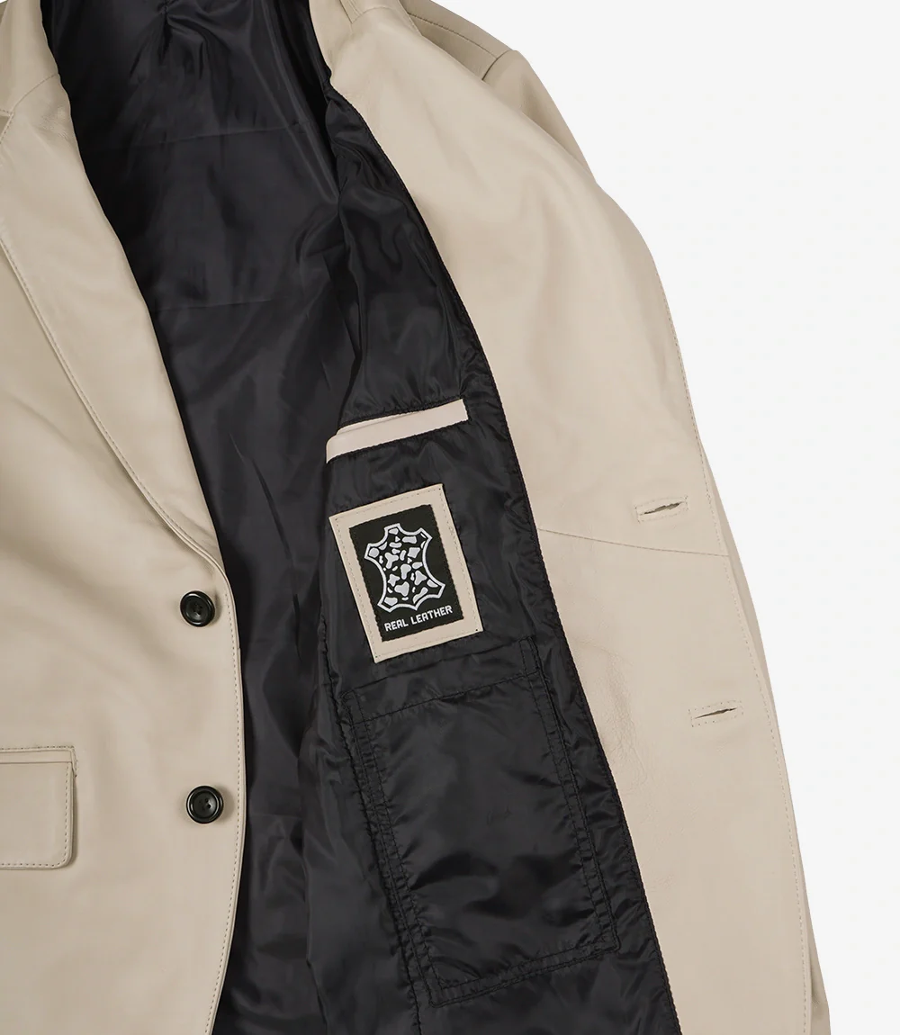 Blazer en cuir beige à deux boutons pour homme - Revers crantés – Image 5