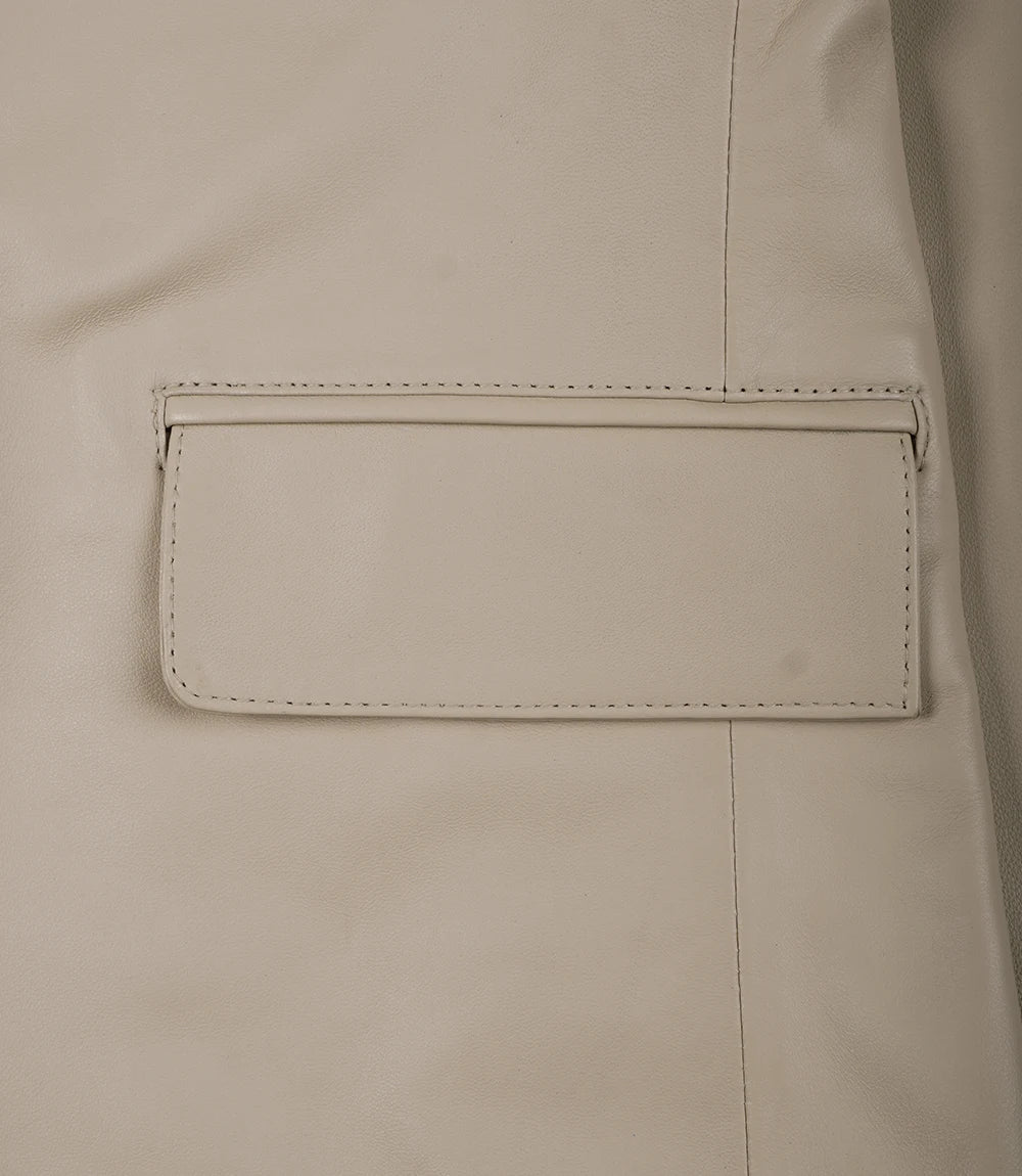 Blazer en cuir beige à deux boutons pour homme - Revers crantés – Image 6