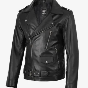 Veste en cuir asymétrique noire pour homme – Style moto