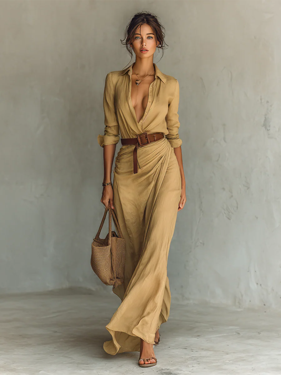 Robe Maxi Ceinturée à Col Tailleur – Image 6