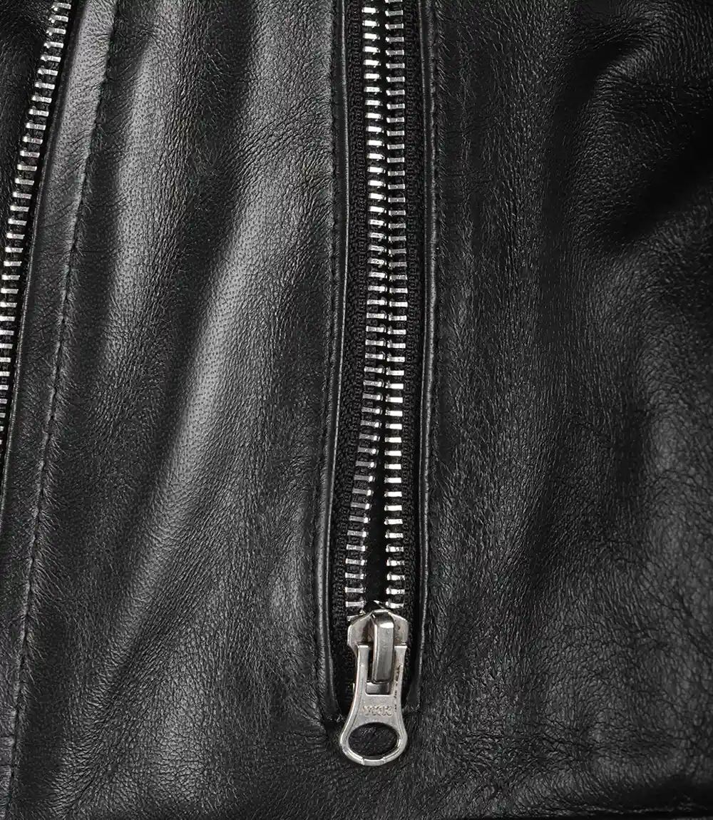 Veste courte asymétrique en cuir noir pour femme – Image 6