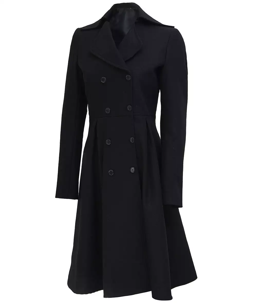 Trench-coat croisé en laine noir pour femme Carol – Image 3