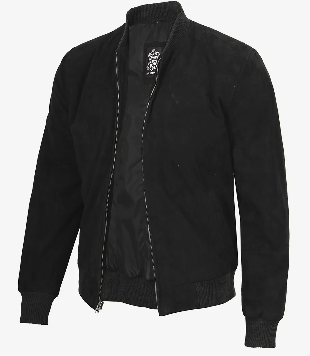 Blouson aviateur en daim noir de qualité supérieure pour homme – Image 2