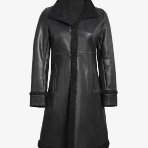 Manteau 3/4 en cuir noir pour femme