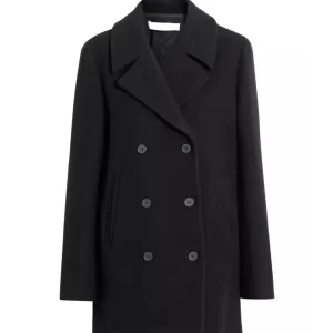 Manteau croisé en laine noir pour femme Shalon, longueur 3/4