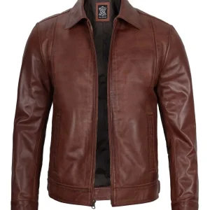 Veste Harrington en cuir marron pour homme