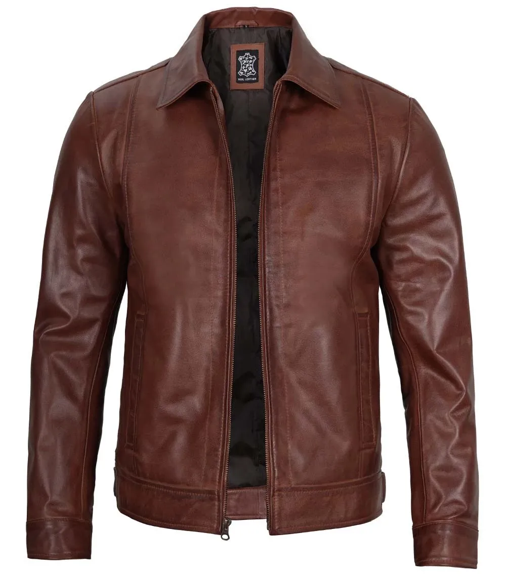 Veste Harrington en cuir marron pour homme