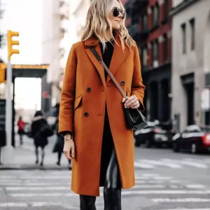 Manteau en laine marron cuivré pour femme – Pardessus croisé