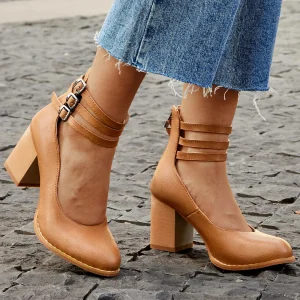 Elisa™| Sandales lisses à talon épais