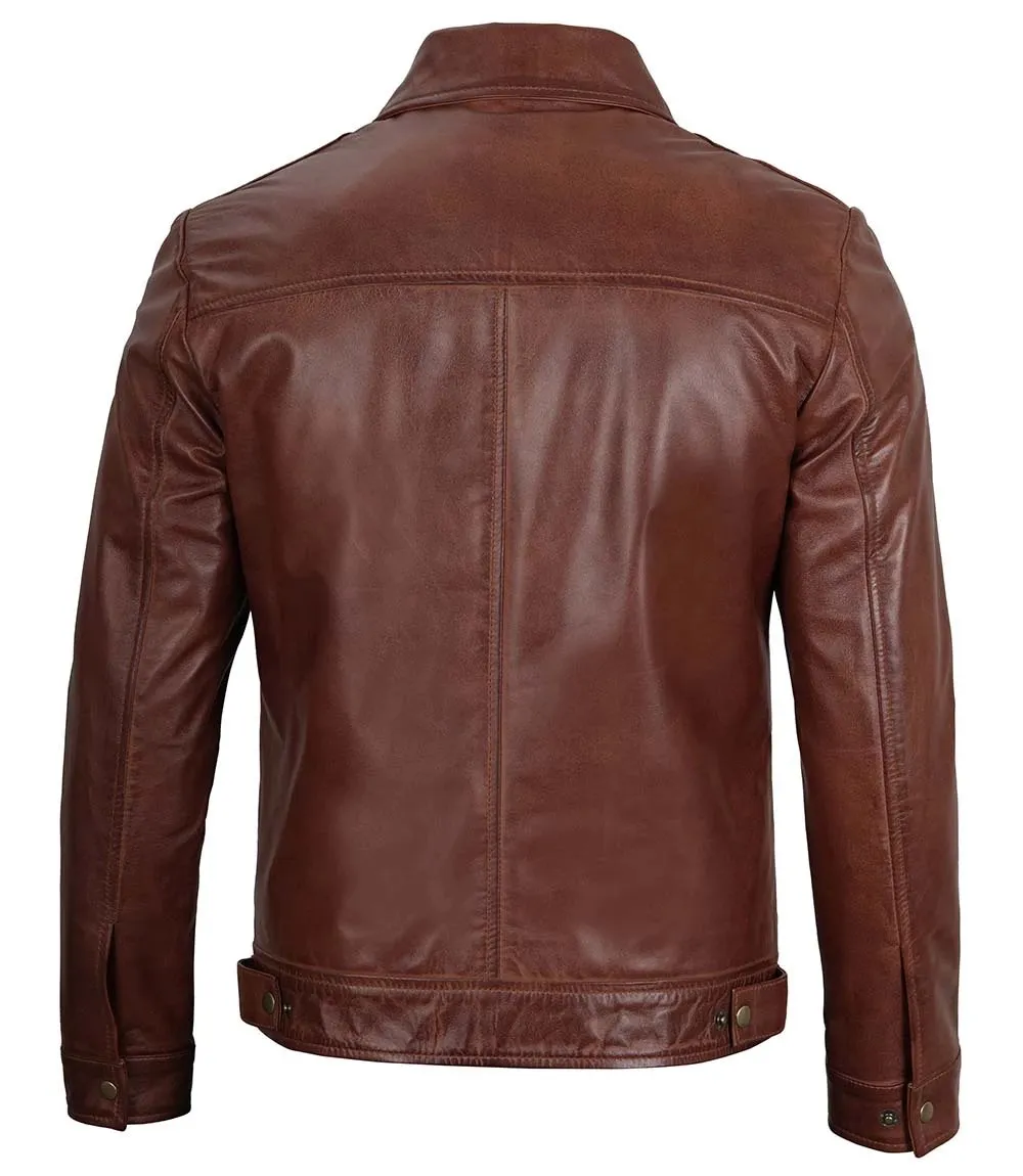 Veste Harrington en cuir marron pour homme – Image 7