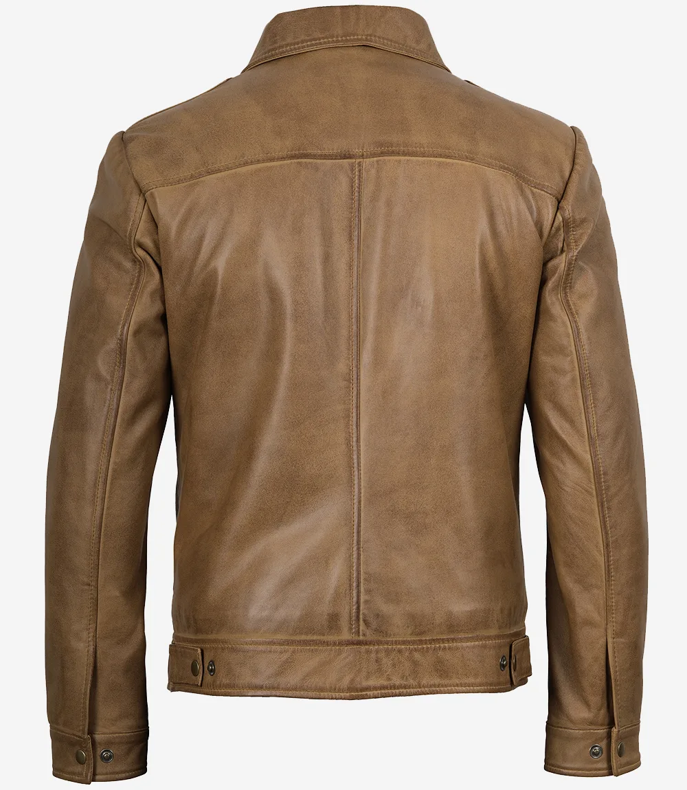 Veste Harrington en cuir ciré jaune pour homme – Image 7