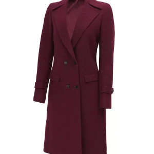 Manteau croisé en laine pour femme – Manteau portefeuille long marron